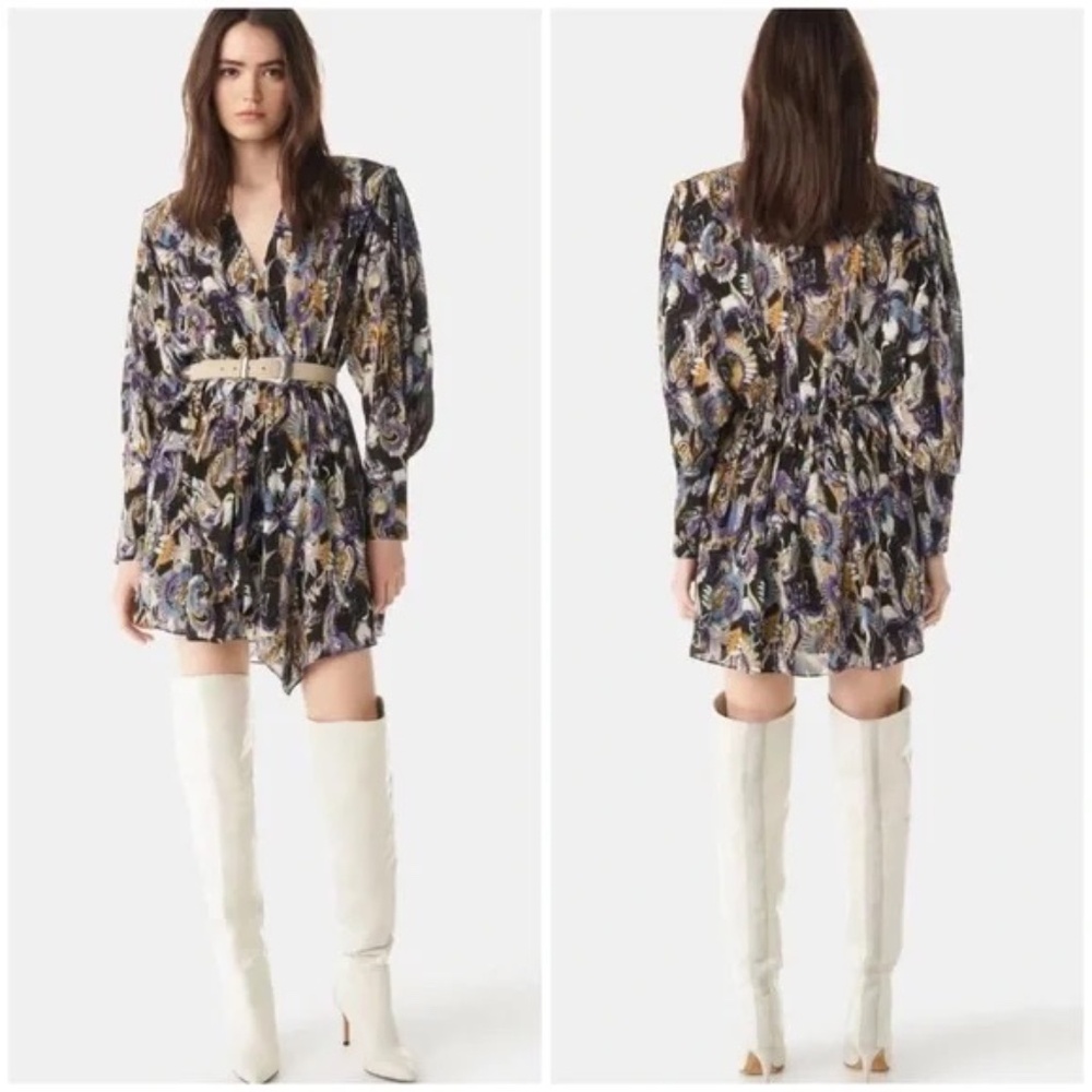 NWT IRO Stanley Korshak Black Purple Damie Silk Floral Dress 38 (6) $695